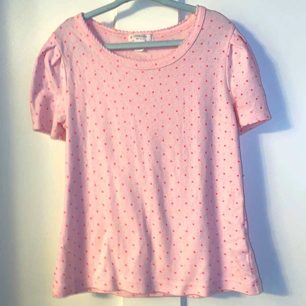 EUC Jcrew Factory puff T-shirt ft. pink polka dots pointelle, small 6/7 💖